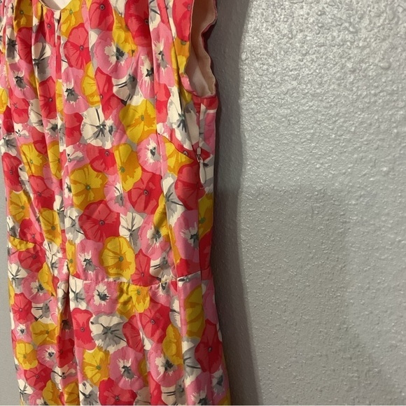 Boden Womens Silk Floral Dress Pink Yellow Short Sleeve Scoop Neck Pleated 6R - Picture 8 of 12